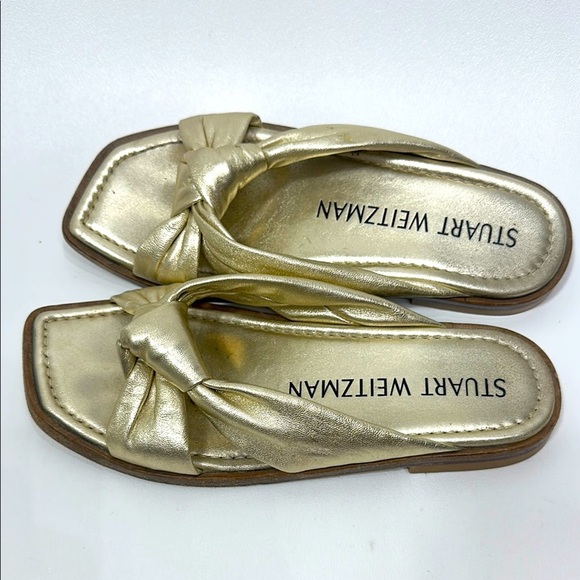 Stuart Weitzman Sofia Gold knotted slip on sandals size 6 B - Picture 1 of 12